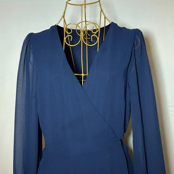 NWT Lulus My Whole Heart Dark Navy Blue Long Sleeve Wrap Dress w/ Button Cuffs M - Picture 8 of 16